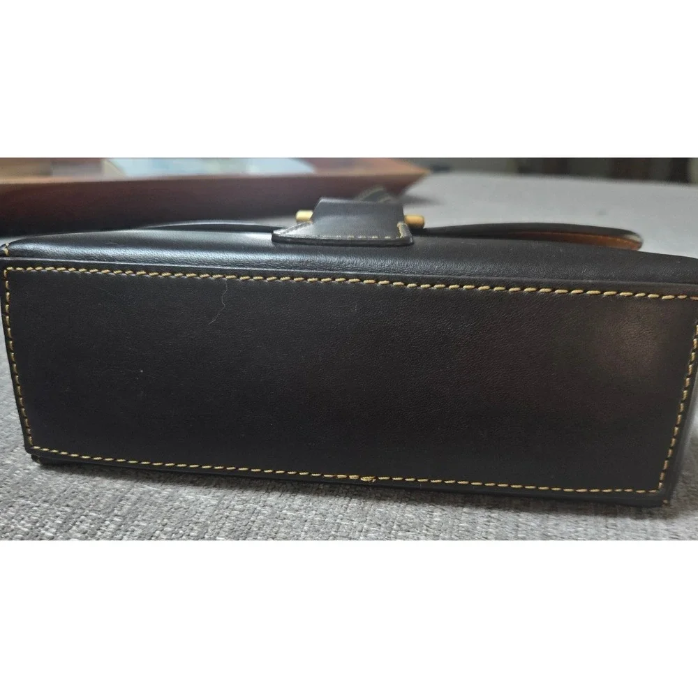 Dooney & Bourke Black Leather Equestrian Bag Gold Buckle Contrast Stitch